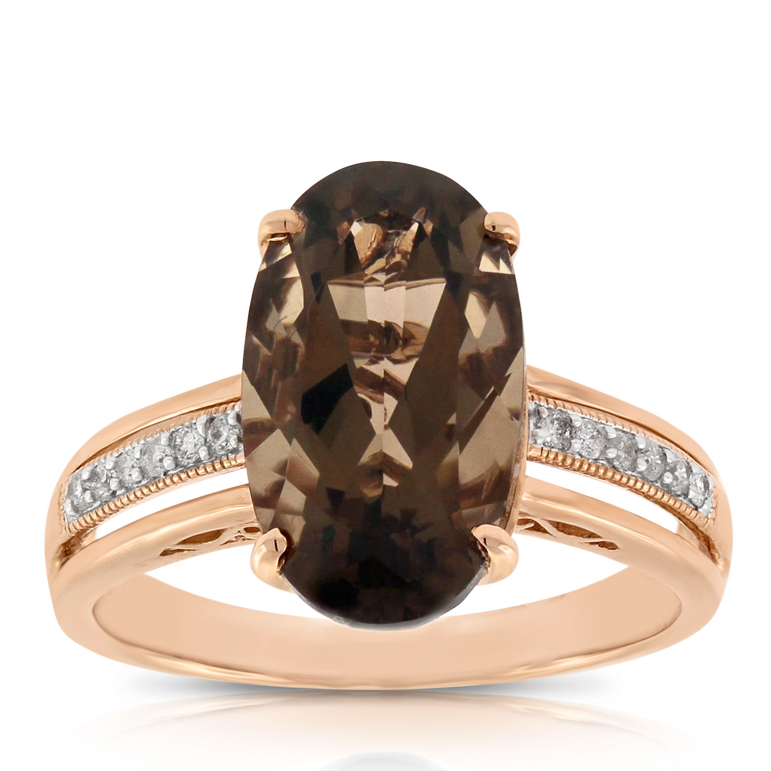 Rose Gold Oval Smoky Quartz & Diamond Ring 14K Ben Bridge Jeweler