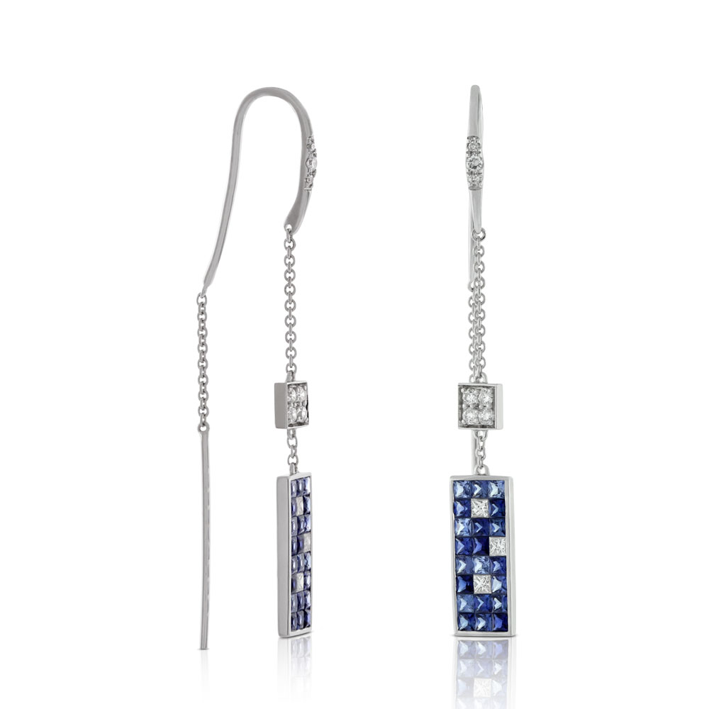 Sapphire & Diamond Mosaic Threader Earrings 14K Ben Bridge Jeweler