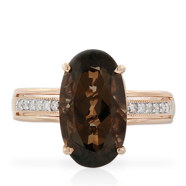Rose Gold Oval Smoky Quartz & Diamond Ring 14K Ben Bridge Jeweler