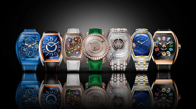 Franck Muller limited‑edition timepieces displayed together, highlighting bold case shapes, vibrant dials, and distinctive Swiss haute horology design.