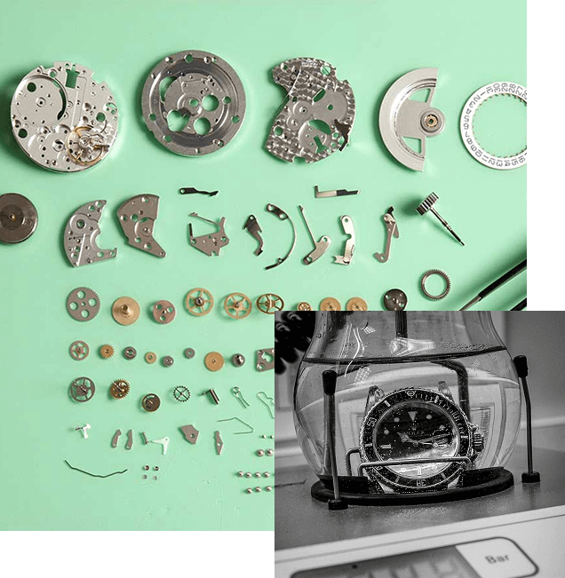 Overlapping images consisting of watch parts