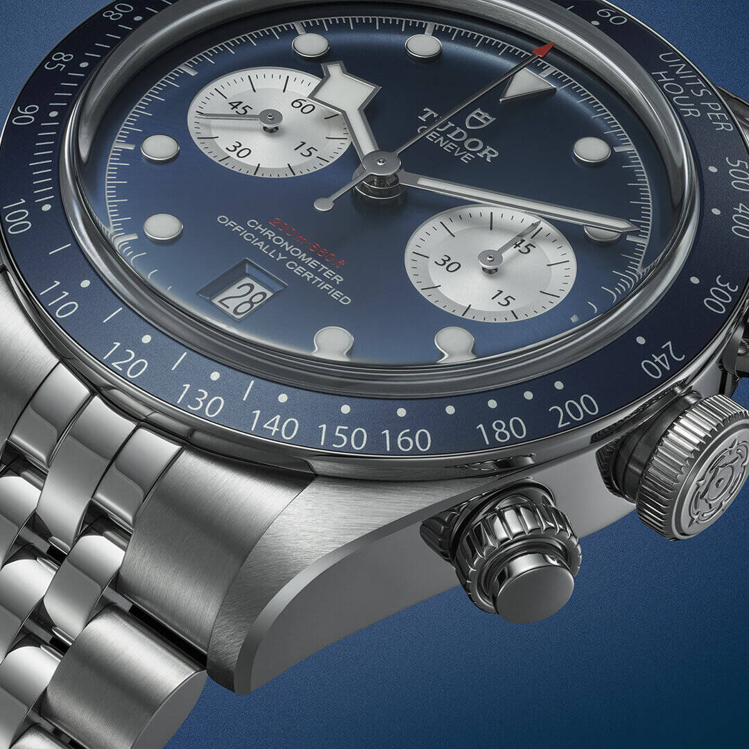 Closeup of TUDOR Black Bay Chrono "Blue"
