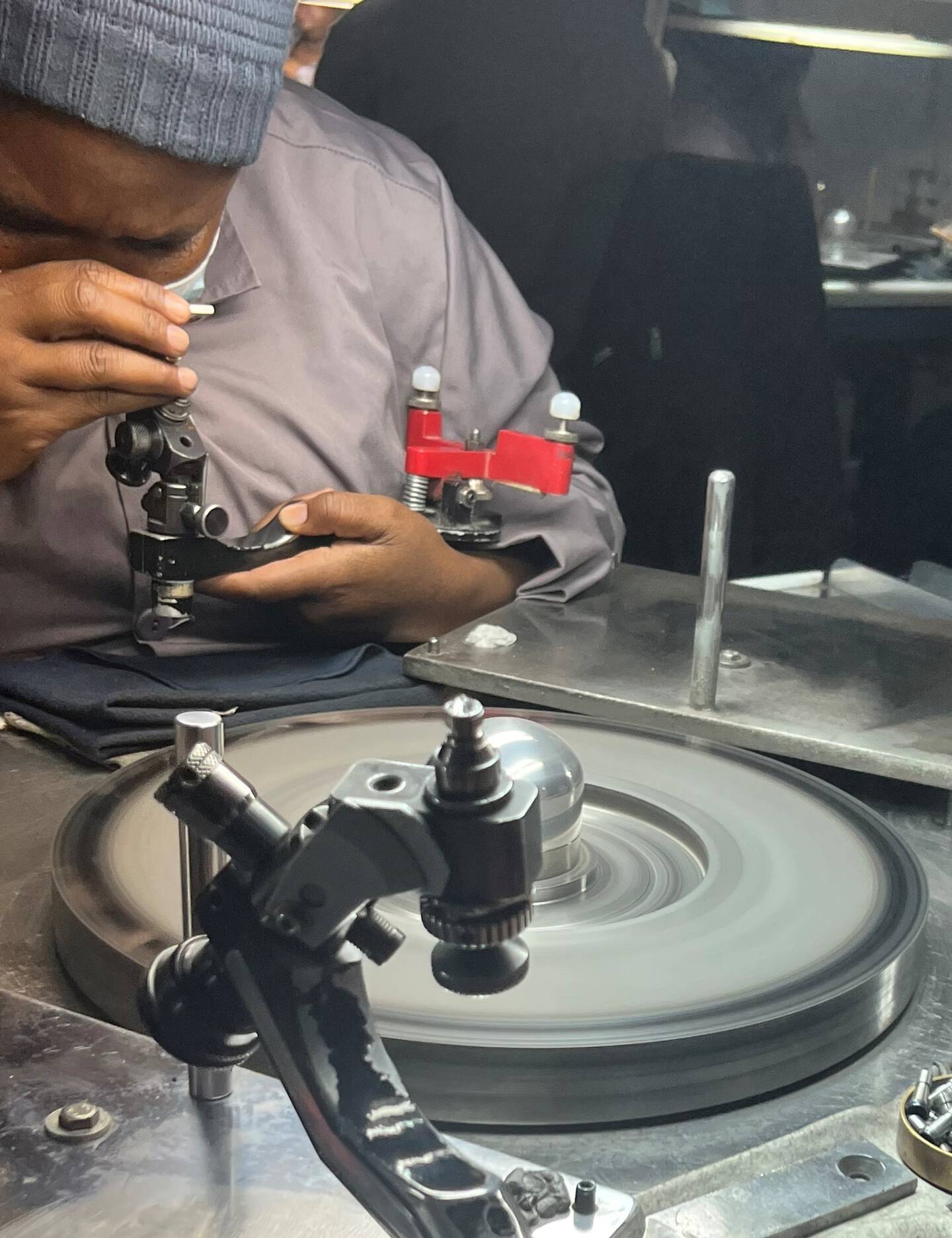 Close up of diamond polishing equipment