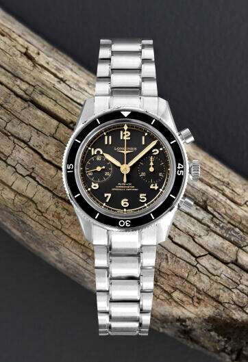 Longines Spirit Pilot Flyback watch with wood in the background