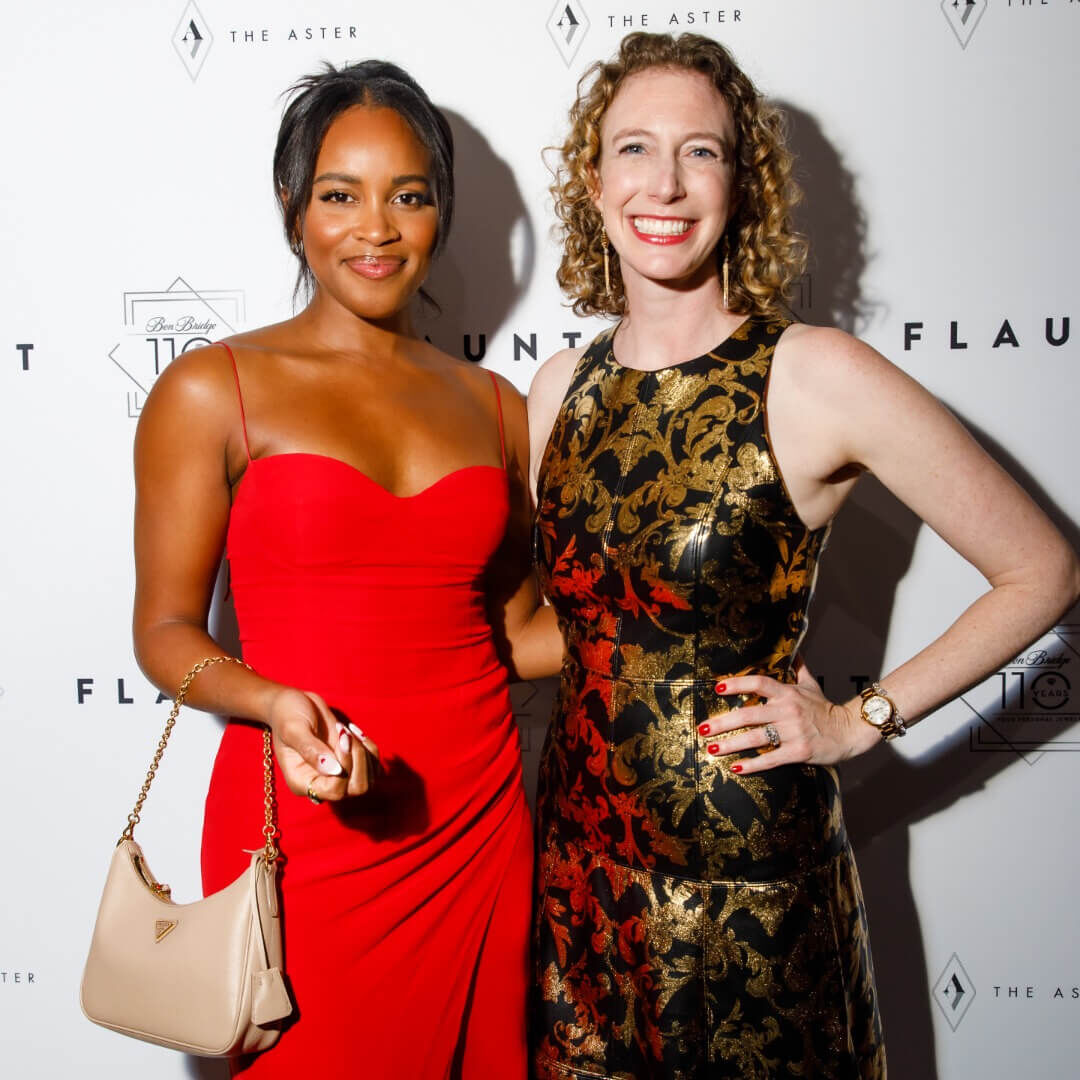 Nicole Remy and Ben Bridge CEO Lisa Bridge on the red carpet during the Flaunt Magazine launch party. 