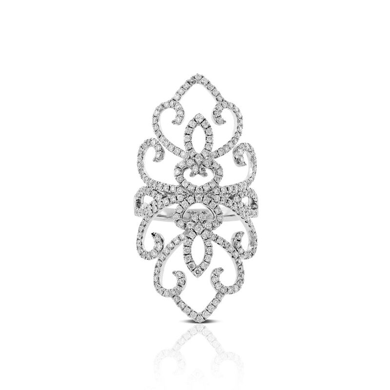 Long Floral Lace Diamond Ring 14K image number 1