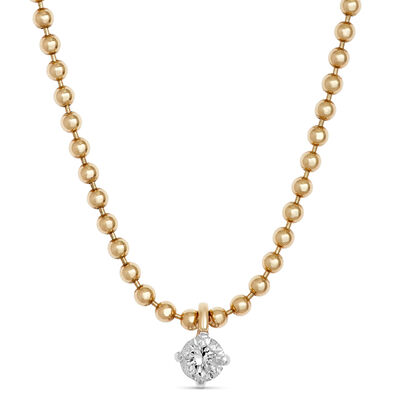 Ikuma Canadian Diamond Solitaire Beaded Chain Necklace, 14K Yellow Gold Multi Tone