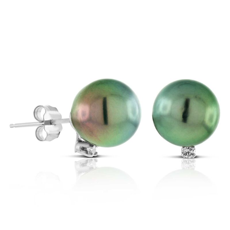 Cultured South Sea Tahitian Pearl & Diamond Earrings, 14K White Gold image number 0