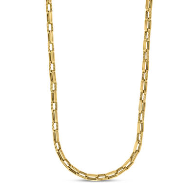 Roberto Coin 18K Yellow Gold Designer Gold Chain Alternating Fluted And Ridged Rectangular Link Chain Necklace