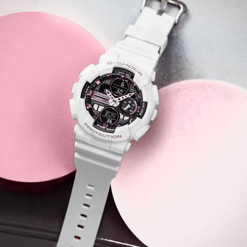 G-Shock White Resin Black Dial Pink Metallic Detailed Watch, 49mm image number 5