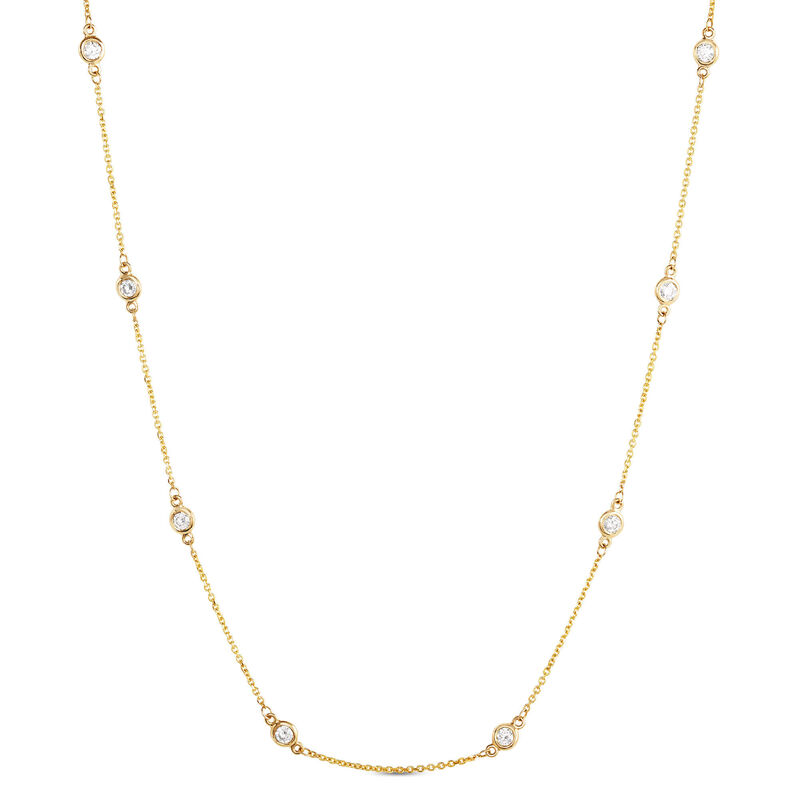 18-Inch Diamond Station Necklace, 14K Yellow Gold image number 1