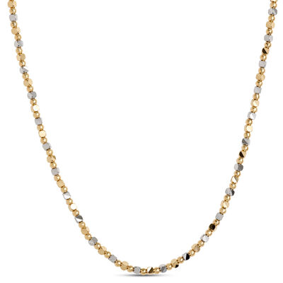 Toscano 18-Inch Tri-Color Cube Bead Necklace, 14K Gold