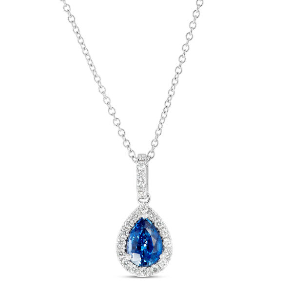 Pear-Shaped Sapphire and Diamond Pendant Necklace, 14K White Gold