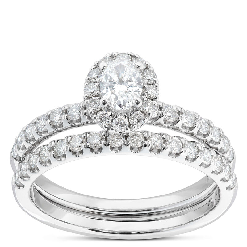 Fancy Cut Diamond Halo Bridal Set, 14K White Gold image number 0