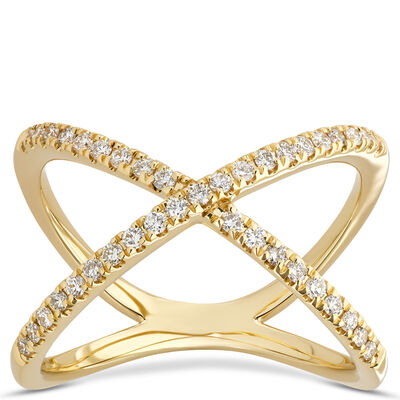 Crisscross Round Diamond Ring, ⅓ Carat Total Weight, 14K Yellow Gold