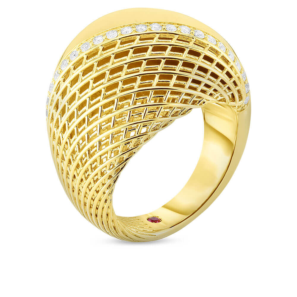 Roberto Coin Soie Domed Diamond Ring 18K Size 6.5