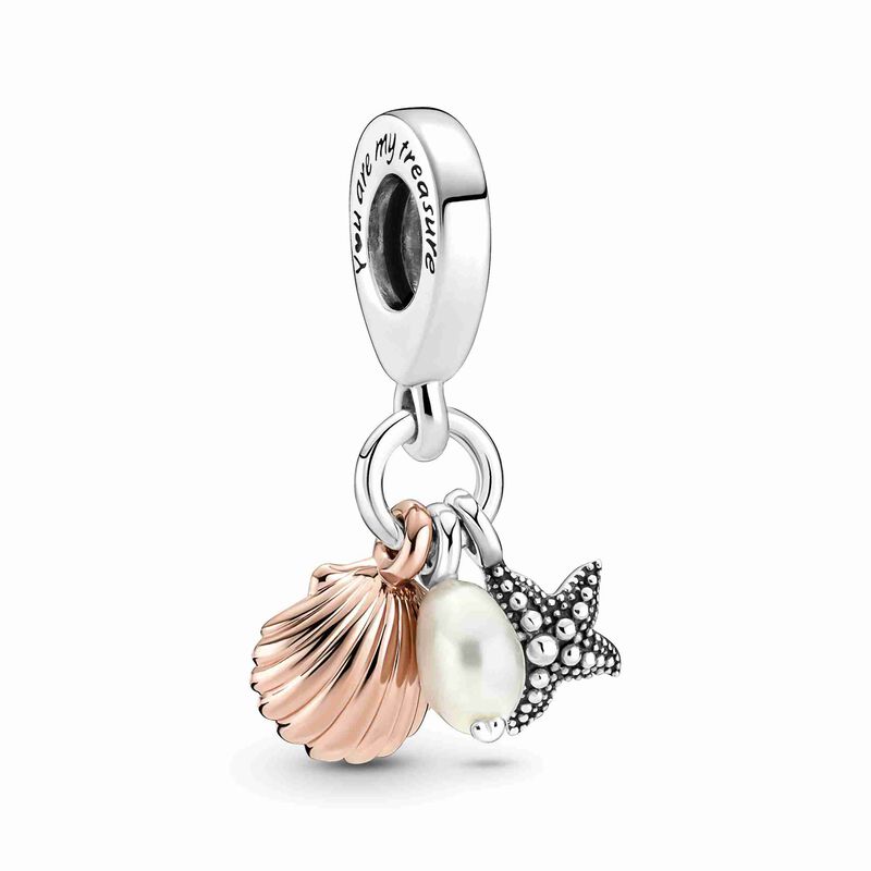 Pandora Freshwater Cultured Pearl, Starfish & Shell Triple Dangle Charm image number 0