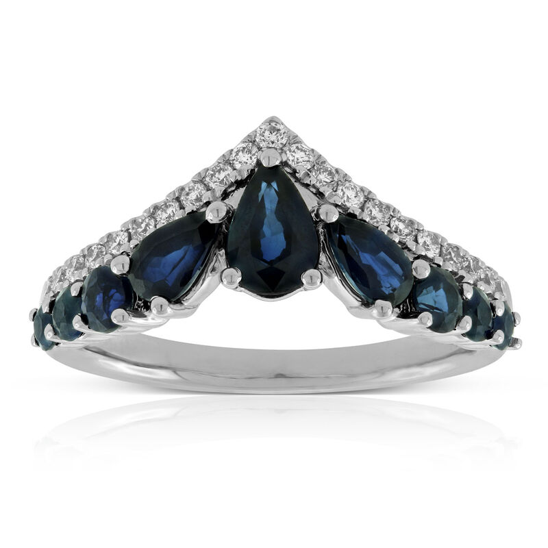 Sapphire & Diamond Chevron Ring 14K image number 0