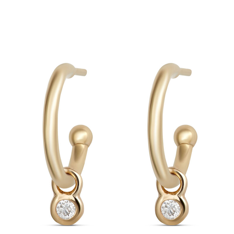 Hoop Earrings with Bezel Diamonds, 14K Yellow Gold, 12mm image number 1