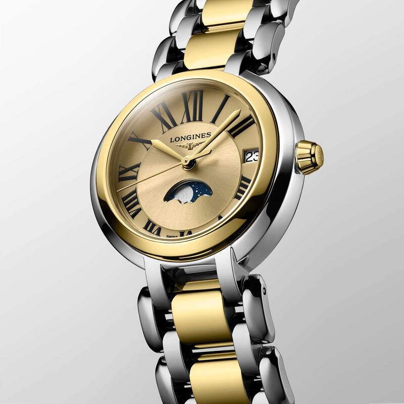 Longines PrimaLuna Watch Gold Dial Steel Bracelet, 30mm image number 1