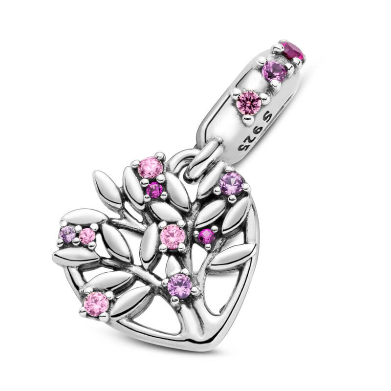 Pandora Pink Heart Family Tree Synthetic Ruby & CZ Dangle Charm image number 2