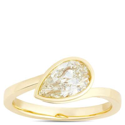 Modern Pear Shaped Diamond Bypass Ring, 1 &frac12; Carat, 18K Yellow Gold