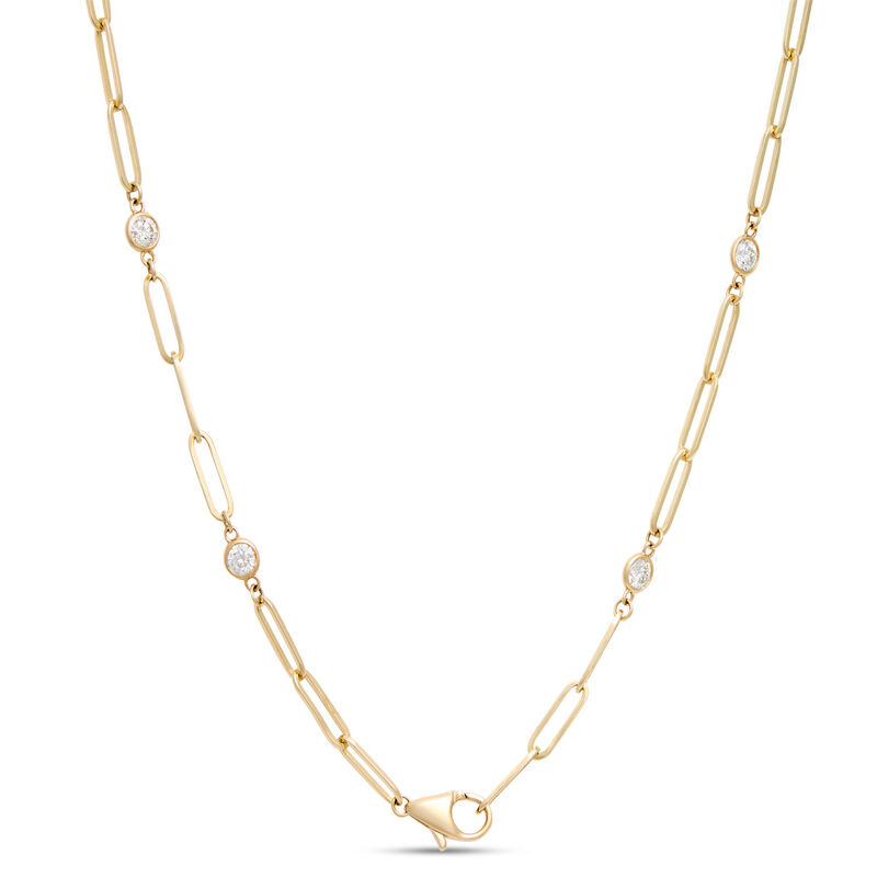 Classic 18-Inch Round Diamond Station Necklace, 1 &frac12; Total Carat Weight, 14K Yellow Gold image number 3