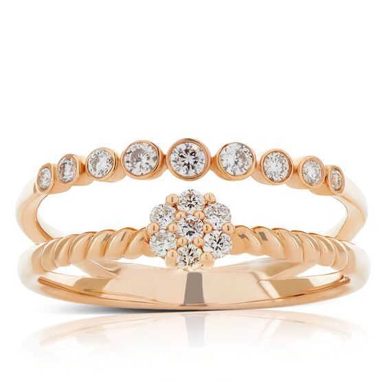 Rose Gold Diamond Cluster Split Band Ring 14K