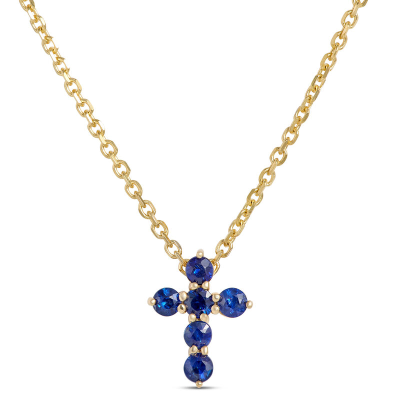 Sapphire Cross Pendant, 14K Yellow Gold image number 0