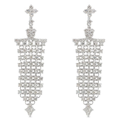 Silk Mesh Diamond Earrings, 14K White Gold