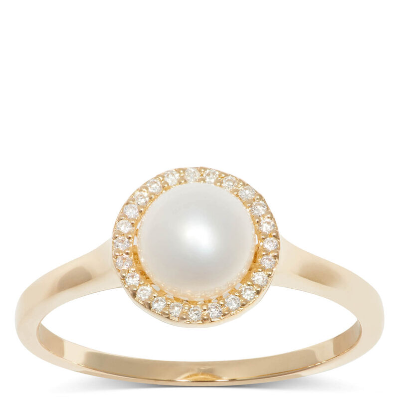 Freshwater Cultured Pearl Ring with Diamon Halo Setting, 14K Yellow Gold image number 1