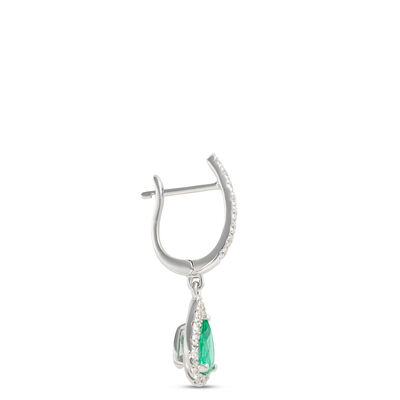 Pear-Shaped Emerald and Diamond Earrings, ⅓ Total Carat Weight, 14K White Gold