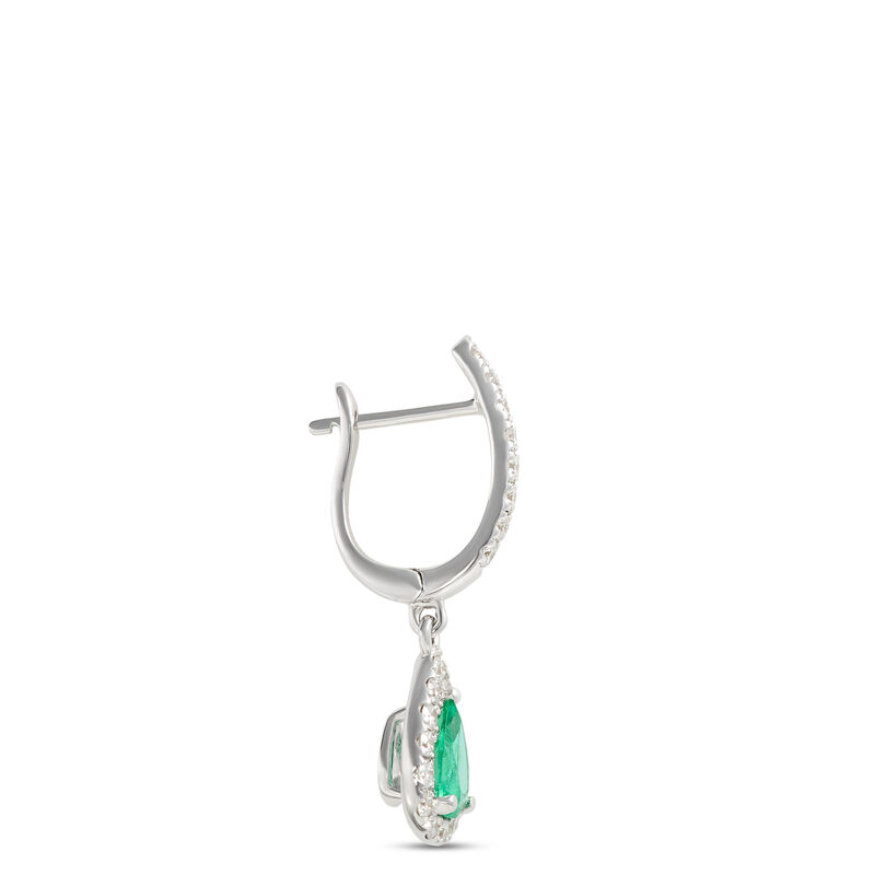 Pear-Shaped Emerald and Diamond Earrings, ⅓ Total Carat Weight, 14K White Gold image number 1