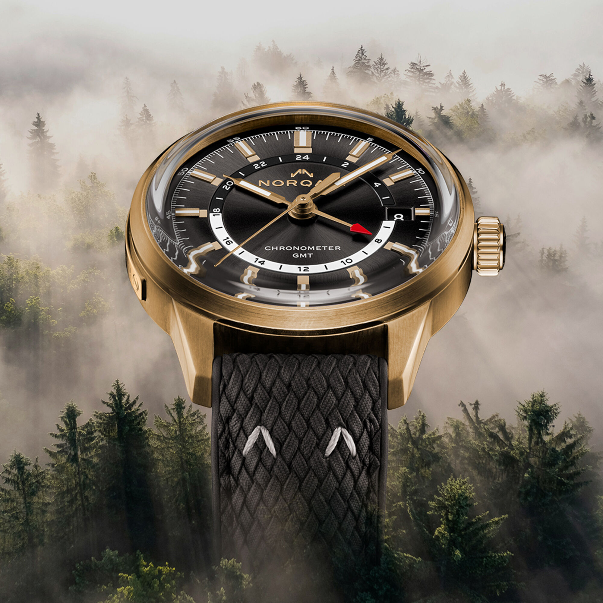NORQAIN Freedom 60 GMT Bronze Anthracite Black Dial Watch, 40mm