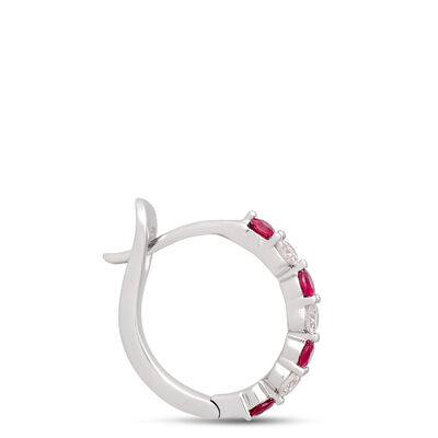 Round Ruby and Diamond Hoop Earrings in 14K White Gold