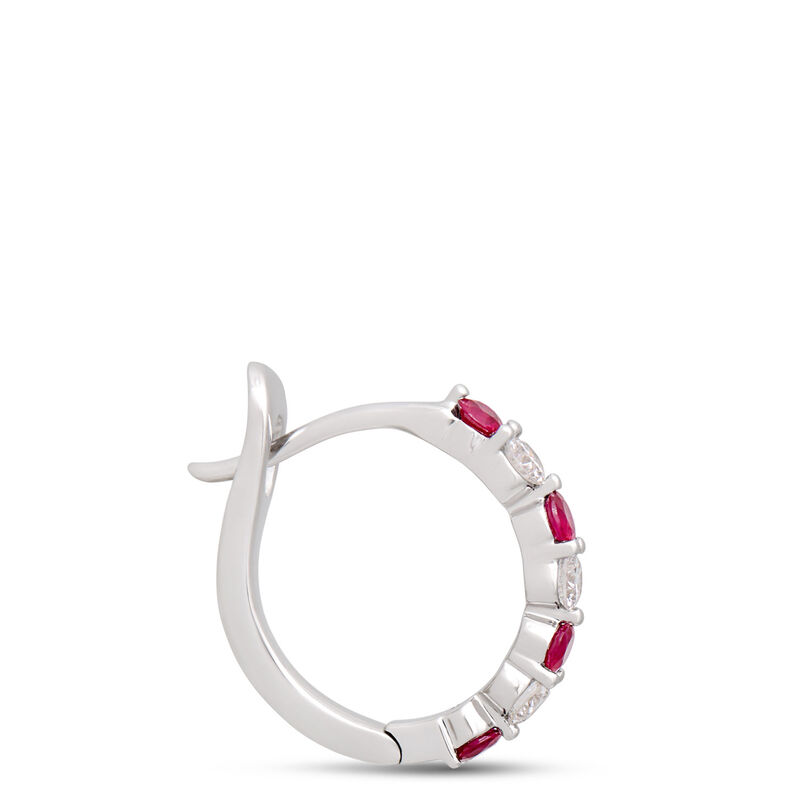 14MM Round Ruby and Diamond Hoop Earrings in 14K White Gold image number 1