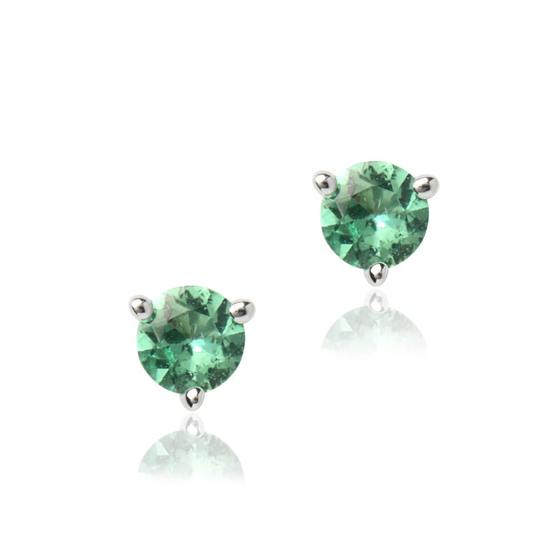 Round Emerald Studs, 14K White Gold image number 0