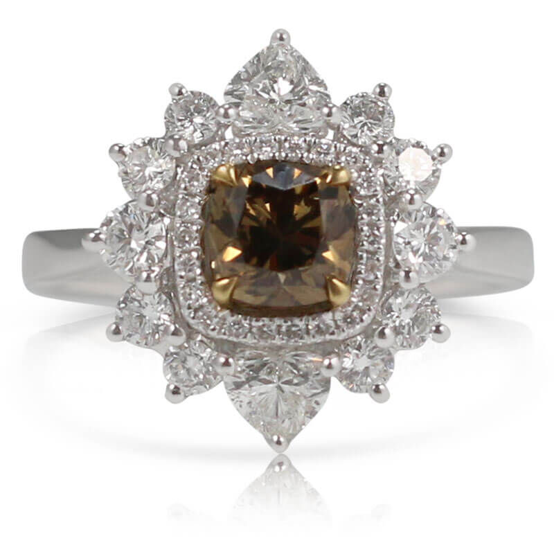 Two-Tone Brown & White Diamond Cluster Ring 18K image number 0