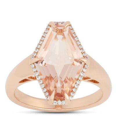 Hex Shaped Morganite Ring, 14K Rose Gold