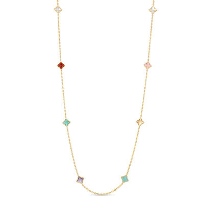 Roberto Coin 18K Yellow Gold Venetian Princess Carnival Mixed Stones Flower Station Necklace