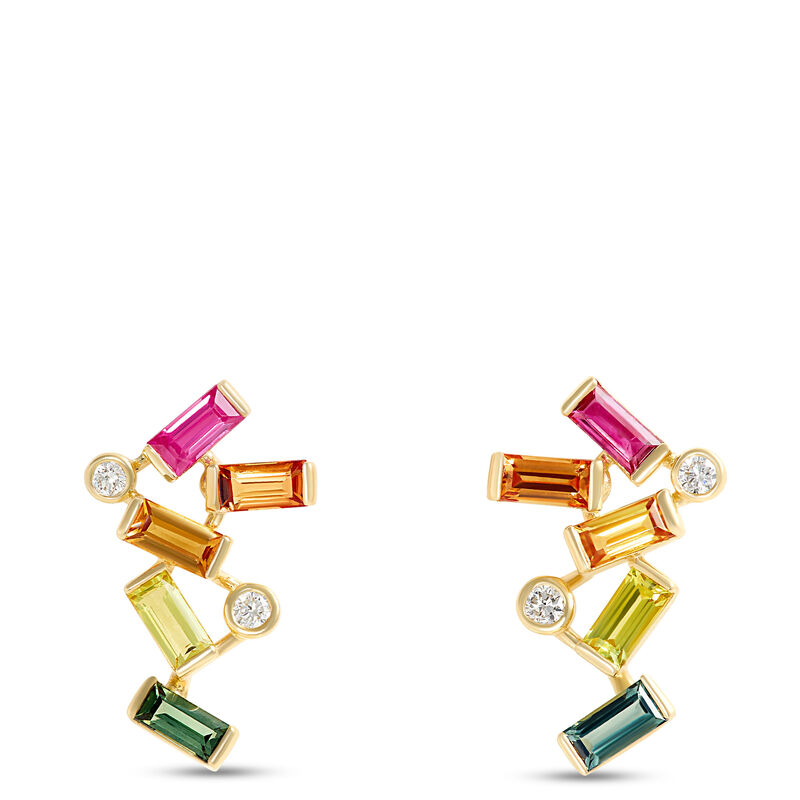 Rainbow Sapphire Earrings, 14K Yellow Gold image number 0