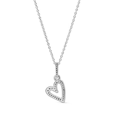 Pandora Sparkling Freehand CZ Heart Pendant Necklace