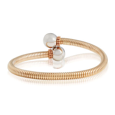 Toscano Tri-Tone Ball End Tubogas Bypass Cuff Bracelet 14K