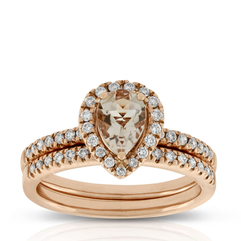 Rose Gold Morganite & Diamond Bridal Set 14K image number 0