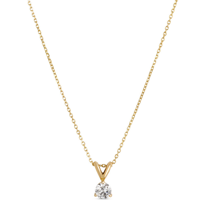Solitaire Round Diamond Pendant Necklace, 14K Yellow Gold image number 0