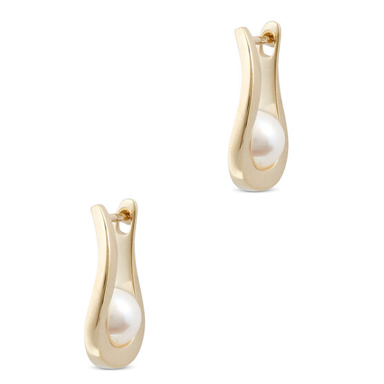 Cultured Freshwater Pearl Twisted Hoop Earrings 14K