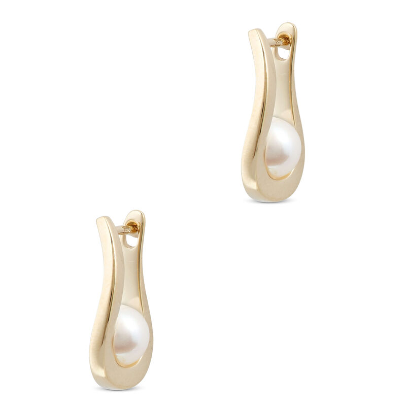 Cultured Freshwater Pearl Twisted Hoop Earrings 14K image number 0