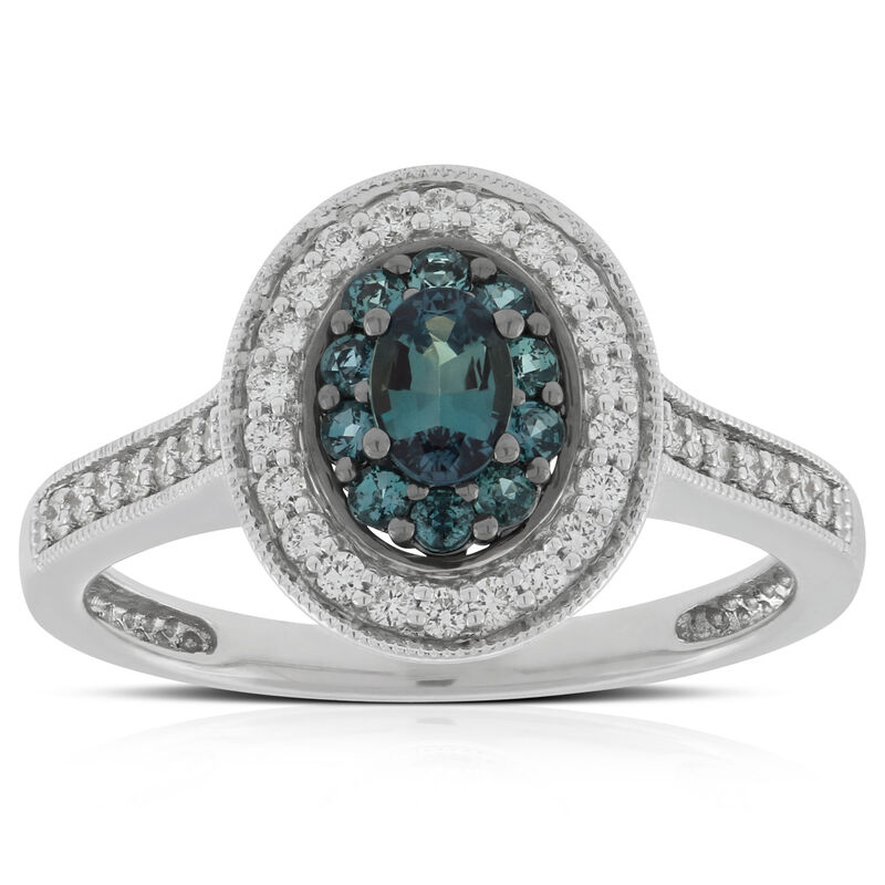 Halo Alexandrite & Diamond Ring 18K image number 1