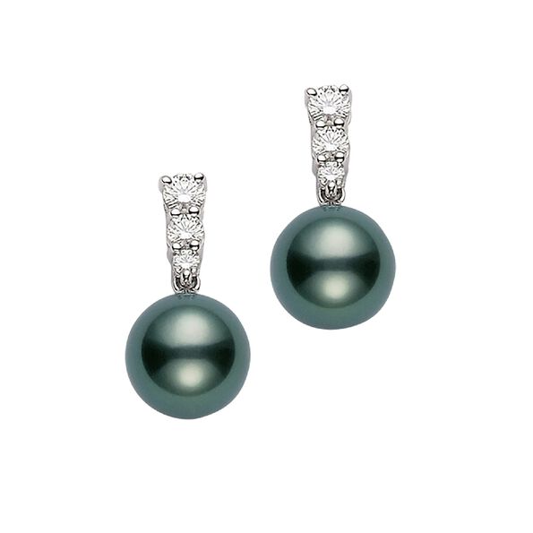 Mikimoto Black South Sea Cultured Pearl & Diamond Earrings 18K
