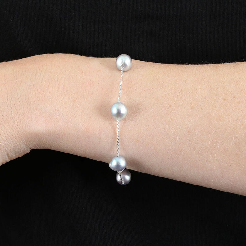 Gray Cultured Akoya Pearl Tin Cup Bracelet 14K image number 1